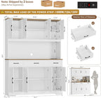 HOSTACK 71" Tall Kitchen Pantry Storage Cabinet, 55" W Kitchen Hutch, White | Large Pantry Cabinet with Charging Station / Countertop / 3 Drawers, Farmhouse Hutch Cabinet with Storage for Dining Room