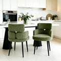 Accent Dining Chair with Arms,Set of 2 Modern Upholstered Desk Chair with Soft Fabric Black Metal Legs, Comfy Spacious Seat & Back for Dining Room/Living Room/Bedroom, Green