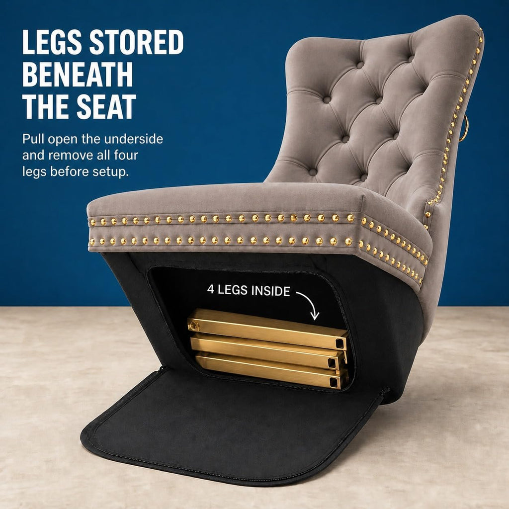 Upholstered Dining Chairs Set of 6, Velvet Wingback Chair with Ring Pull | Kitchen Chairs, Dining Room Chairs, Modern Dining Chair, Dinning Seat, Sillas de Comedor, Taupe Velvet, Gold Tube Legs