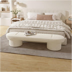 Modern Lamb's Wool Upholstered Bedroom Benches, Modern Tufted Ottoman Stool for Doorway, Living Room, Lock Entryway(White,120 * 40 * 45cm)