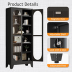 PAOFIN 75" H Locking Display Cabinet with Glass Door, Metal Curio Cabinets with 5 Adjustable Shelves, Tall Liquor Cabinet Display Case for Living Room, Wine, Clinic, Home - Assembly Required Black