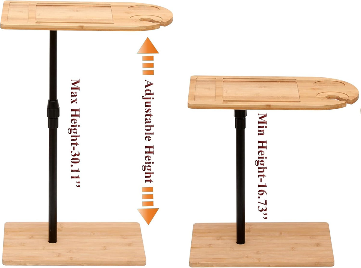 TV Tray Table C-Shaped Sofa Side Table with Slots, Adjustable Height & 360-degree Rotatabl, for Living Room Bedroom