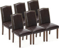 DUMOS Dining Chairs Set of 6, PU Leather Kitchen Chairs for Living Room | Upholstered, Wooden Legs, Padded Seat, High Back, Armless, Modern Accent, Dining Room, Restaurant, Brown