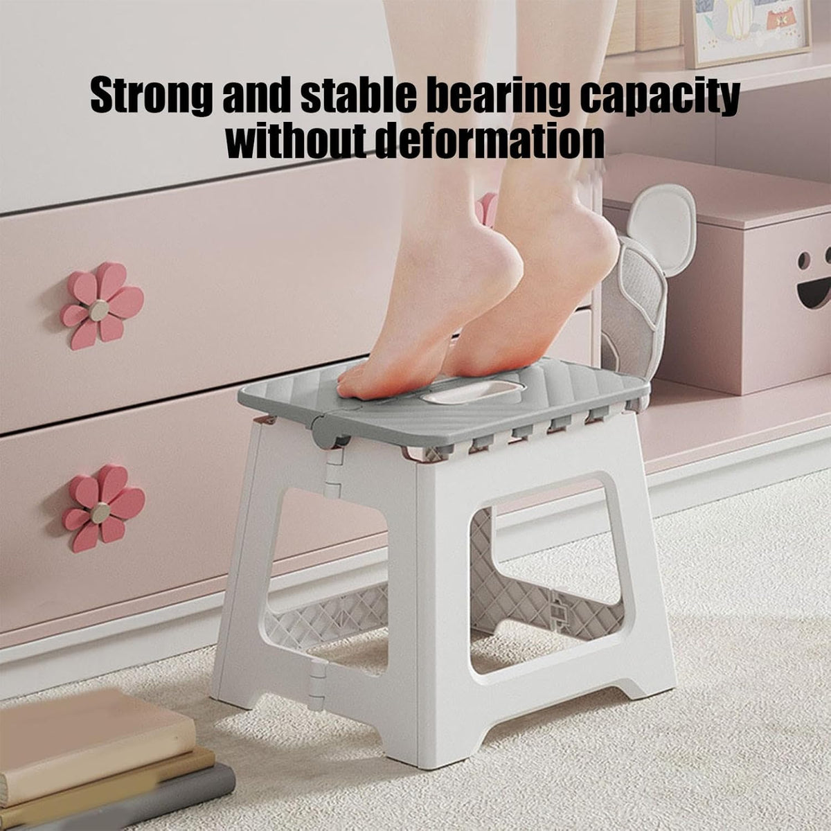 7.4'' Plastic Folding Step Stool with Carry Handle, Foldable Foot Stool | Fold Up Step Stool, Durable And Anti-Slip Base, Compact Foot Stool For Bathroom Bedroom Living Room Outdoor