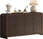 Oak&Sparrow Oak Sideboard Buffet Cabinet with Storage, 60'' Boho Buffets & Sideboards with Adjustable Shelves, Rattan Sideboard Cabinet with 4 Doors for Living Room, Hallway & Kitchen