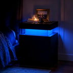 Nightstand Set of 2, Night Stands with LED Lights, Bedside Table End Side Table with Storage Cabinet for Bedroom, Black