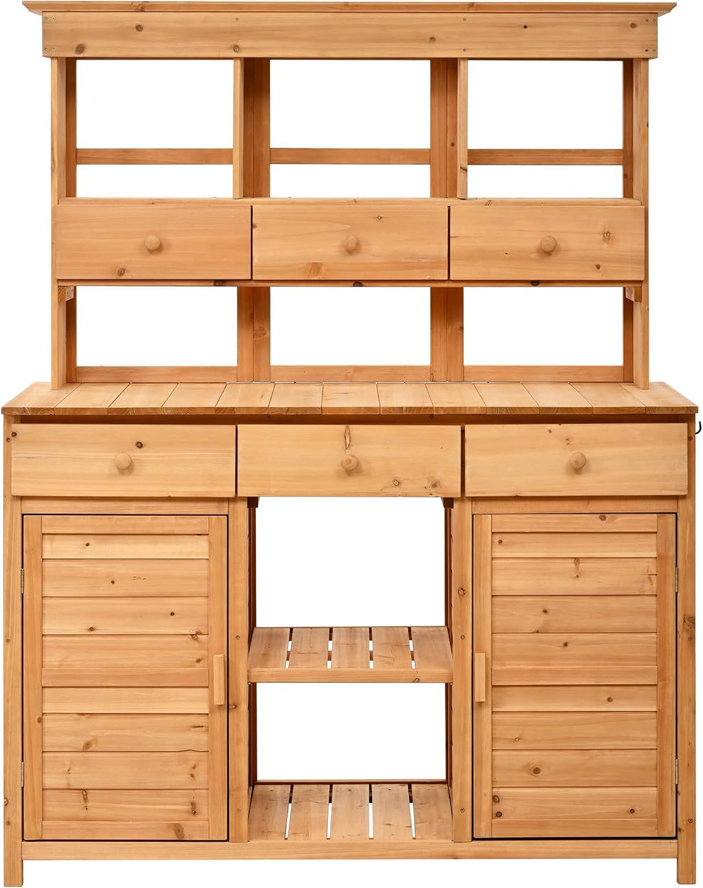 66" Durable Fir Wood Freestanding Storage Chest, Accent Cabinets with Multiple Drawers, Utility Organizer with Anti-Tipping for Patio Mudroom Greenhouse, Natural