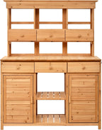 66" Durable Fir Wood Freestanding Storage Chest, Accent Cabinets with Multiple Drawers, Utility Organizer with Anti-Tipping for Patio Mudroom Greenhouse, Natural