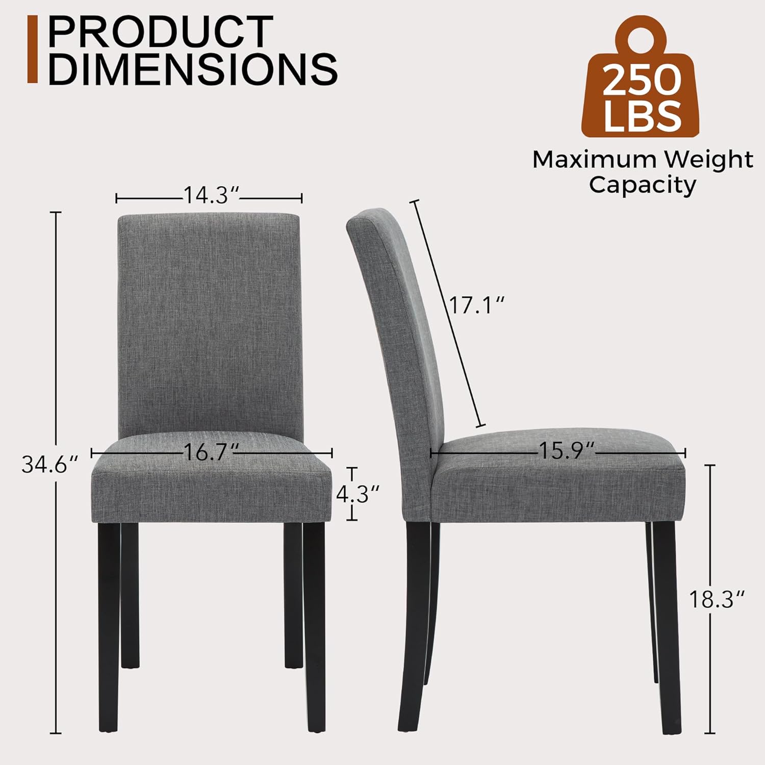 Modern Fabric Dining Chairs,Elegant Design Kitchen & Dining Room Chairs with High Back for Home Dining Space (Gray, Set of 2)