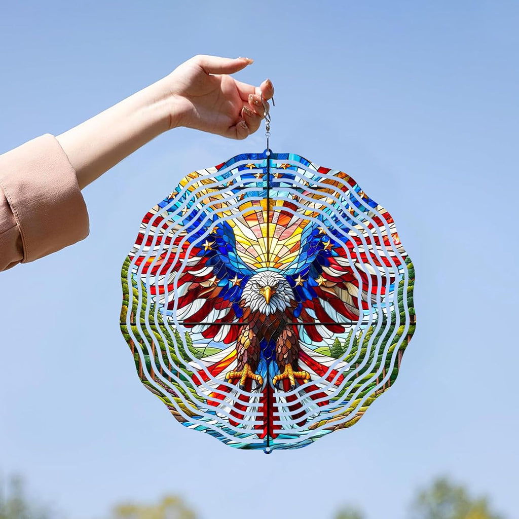 10 Inch 3D Flag Eagle Wind Spinner, Unique Metal Hanging Kinetic Wind Sculpture Gifts for Women Mom Grandma Wife, Outdoor & Indoor Decorations, Yard and Garden Ornament