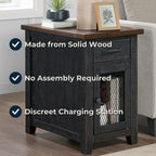 Martin Svensson Home Solid Wood Black and Brown Rustic Chairside End Table with Power and Storage
