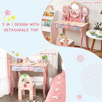 Costzon Kids Vanity Table & Chair Set, 2 in 1 Princess Makeup Dressing Table w/Detachable Top, Toddler Vanity w/Tri-fold Mirror, Drawers & Accessories, Vanity Set for Little Girls, Pink