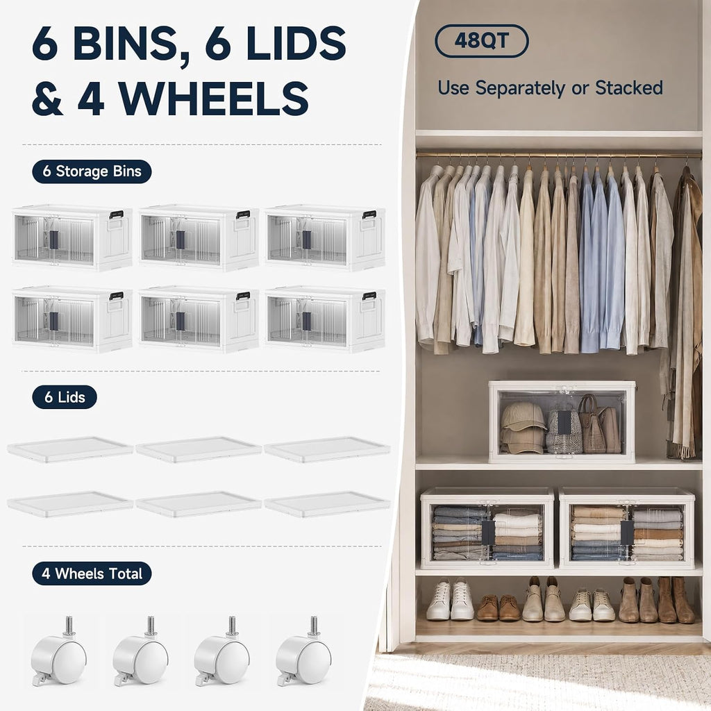 OlarHike 48QT Storage Bins with Lids for Home, Office, Closet, Dorm, 6 Pack