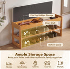 Giantex Shoe Rack Bench with Storage, Rubberwood Entryway Bench with Linen Seat Cushion, Flip-Open Storage, 2-Tier Modern Shoe Rack Organizer for Entryway, Living Room, Bedroom (Beige)