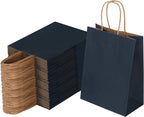 Joybe 100 Pack 5.95x3.25x8 Inch Small Navy Blue Paper Bags with Handles Bulk, Kraft Paper Gift Bags for Birthday Party Favors Grocery Retail Shopping Business Goody Merchandise Craft Blank Sacks