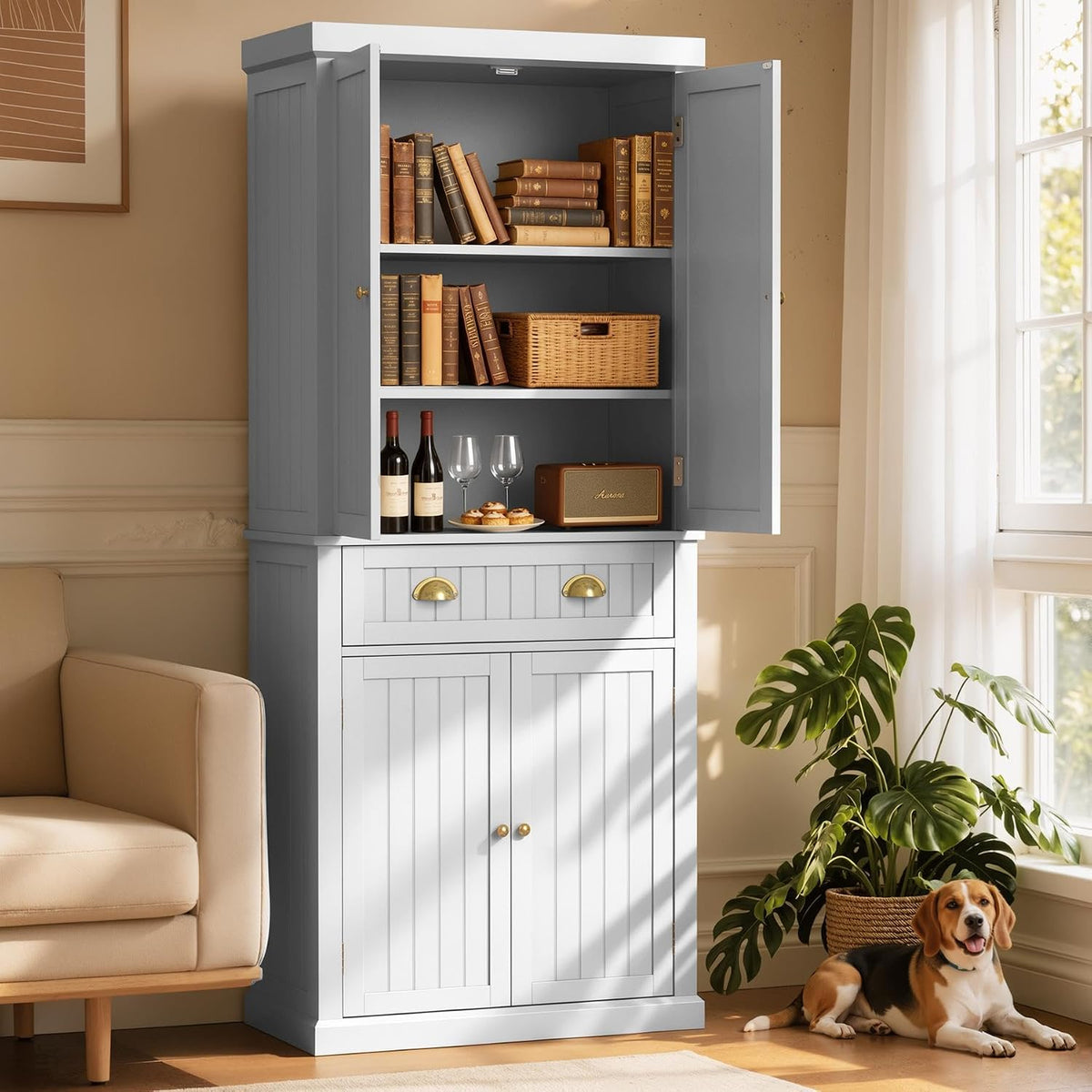 72" Kitchen Pantry,Tall Storage Cabinets with Doors and Shelves,Freestanding Pantry Cabinet for Bathroom,Dining Room and Living Room (Standard White)