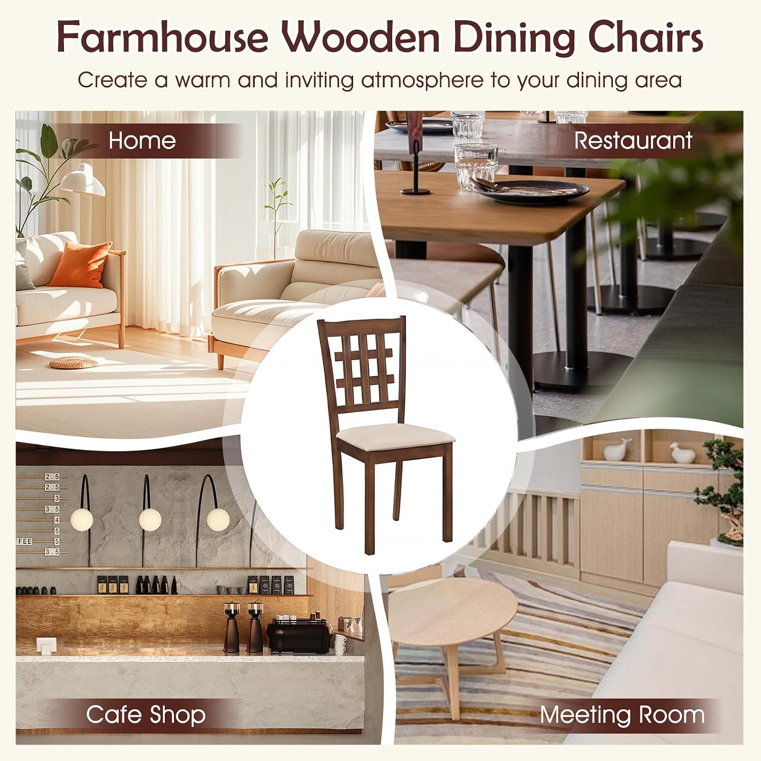 Giantex Wooden Dining Chairs Set of 4, Linen Fabric Upholstered Kitchen Chairs w/Rubber Wood Frame, Padded Seat, High Curved Back, Farmhouse Armless Side Chairs, Living Dining Room Restaurant