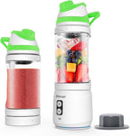 Portable Blender, Anti-Jamming 300 Watt for Shakes and Smoothies, 24oz Travel Blender USB Rechargeable, BPA Free Sporty bottle with a Travel Lid. (Black Base Grey Lid) (White Base Green Lid)