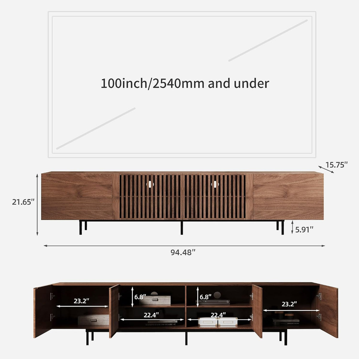 Mid-Century Modern TV Stand and Expandable Coffee Table Set | Walnut Finish, Stylish Storage Combo for Living Room or Bedroom