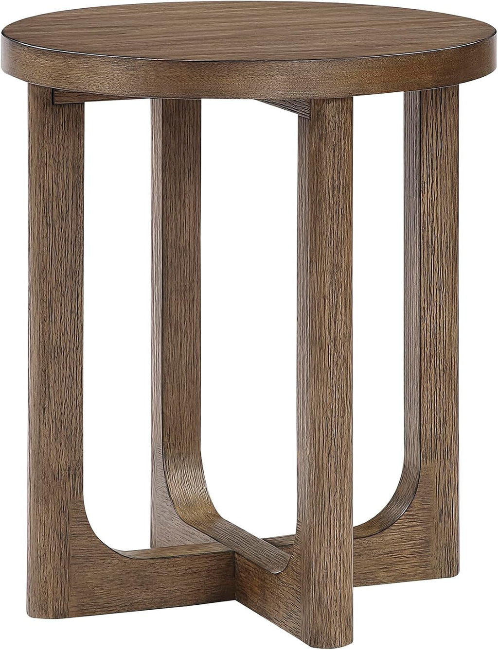 Lexicon Modern Round End Table, 20 Inch Dia. Wood Living Room Side Table, Walnut Veneer, Sturdy Geometric Wood Base, for Living Room/Lounge/Office/Waiting Area, Easy Assembly, Light Brown