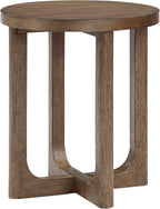 Lexicon Modern Round End Table, 20 Inch Dia. Wood Living Room Side Table, Walnut Veneer, Sturdy Geometric Wood Base, for Living Room/Lounge/Office/Waiting Area, Easy Assembly, Light Brown