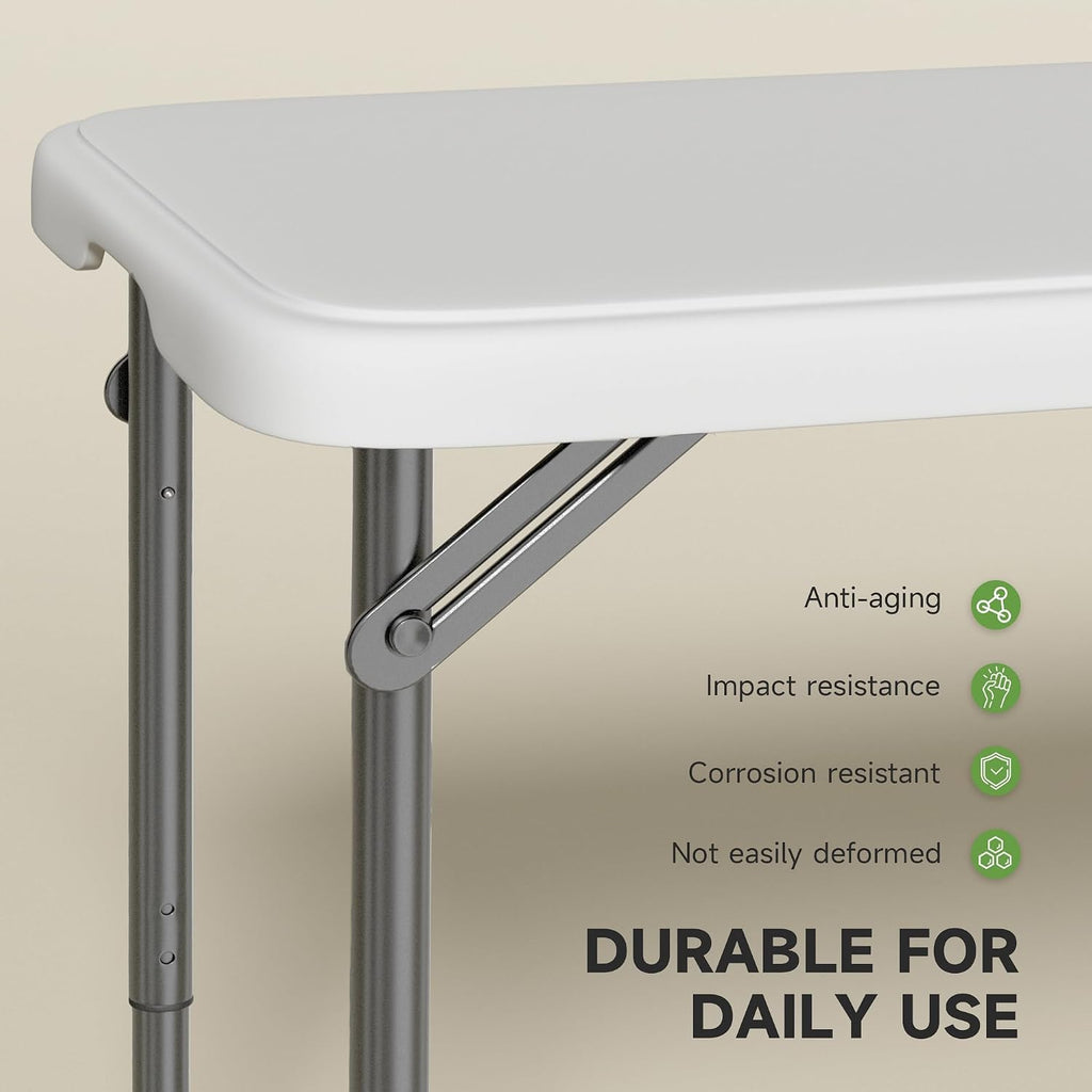Folding Table 4 Foot - 2-Position Adjustable Height, Heavy Duty 400 lbs Capacity - Portable Tables Folding for Camping, Party, Indoor & Outdoor Use, 1 Pack