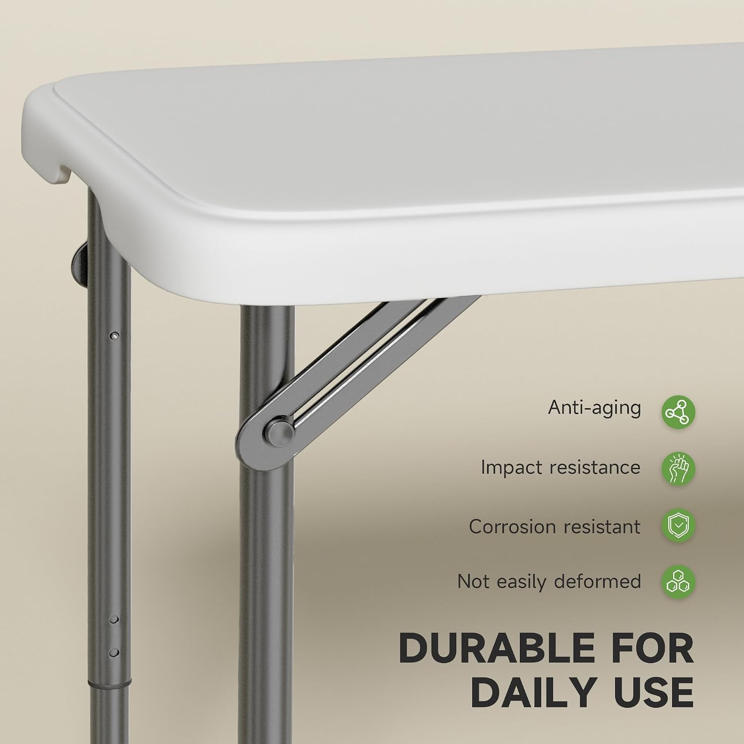 Folding Table 4 Foot - 2-Position Adjustable Height, Heavy Duty 400 lbs Capacity - Portable Tables Folding for Camping, Party, Indoor & Outdoor Use, 1 Pack