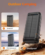 Solar Charger, 59800mAh Portable Power Bank for All Phones, Outdoor Waterproof Battery Pack Built in Hand Crank, 15W Wireless Charger 6 Outputs & 3 Inputs/LED Flashlights, Perfect for Camping Travel