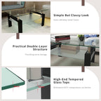 ODUSE-DAILY Glass Coffee Table - Black Metal Frame Set of 3 Living Room Table Set