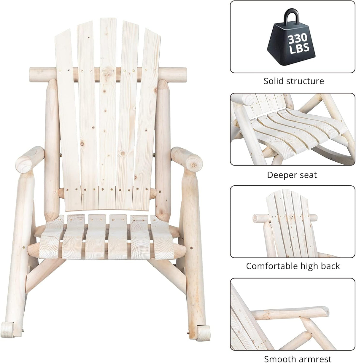 Outvita Wooden Rocking Chair Set of 2 for Garden Patio(Natural Finish) | Fir Log Adirondack Rocker, Outdoor Wood Accent Furniture Lounge Chairs Backyard Porch