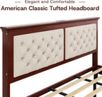 Lifezone Solid Wood King Bed Frame 46” Tall Diamond-Tufted Upholstered Headboard, American Classic Flat-Top Bed, Stable Structure, Wood Slats Support, Noise-Free, No Box Spring Needed,Reddish Brown