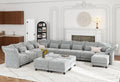 LLappuil Chenille Sectional Sofa Large U Shaped Modular Sofa with Storage Ottoman, 14 Piece Sectioanl Couches for Living Room, Adjustable Arms, Grey