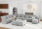 LLappuil Chenille Sectional Sofa Large U Shaped Modular Sofa with Storage Ottoman, 14 Piece Sectioanl Couches for Living Room, Adjustable Arms, Grey