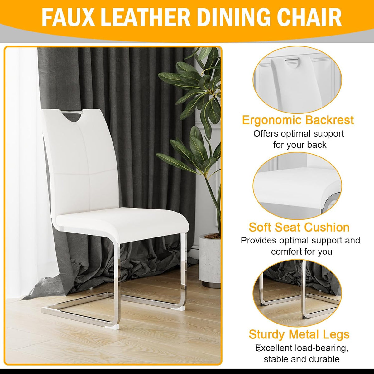 Modern Glass Dining Table Set for 6, 60" Glass Kitchen Table and Chairs Set of 6, Dining Room Table Set for 6 with Pu Leather Chairs, 7 Piece Dining Table Set for Small Space Apartment, White & Silver