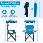 Goplus Camping Chair with Canopy Shade, Folding Lawn Chair with Umbrella Cup Holder & Carry Bag, Portable Sunshade Chair for Adults for Beach Outdoor Travel Hiking Fishing (Light Blue)