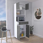Caribe Microwave Cabinet, Double Door, One Drawer and One Shelf - White/Smokey Oak