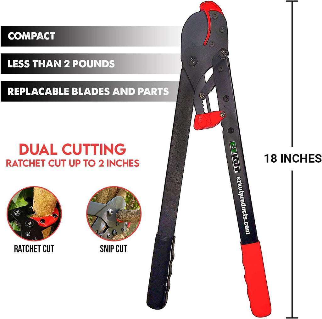 EZ Kut BranchCutter Anvil Loppers. Ratcheting Tree Cutter - Sub Compact Lightweight Packable Loppers best Tree Branch Cutter - Yard Tools Since 1988