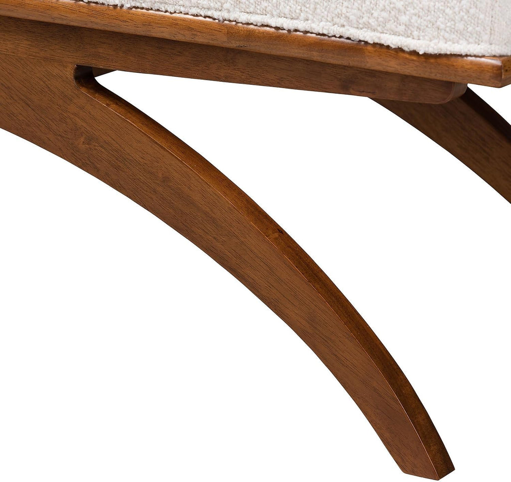 Baxton Studio Orella Boucle Fabric Bench, Cream/Walnut Brown