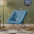 Tiita Comfy Saucer Chair, Soft Faux Fur Oversized Folding Accent Chair, Lazy Chair for Teens Adults, Metal Frame Moon Chair for Bedroom, Living Room, Dorm Rooms, X-Large, Blue