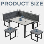 XIAO WEI Corner Dining Table Set for Small Spaces, 70 Inch Breakfast Nook with Storage Banquette, 5 Piece Dining Set with Upholstered Bench, Modern Grey