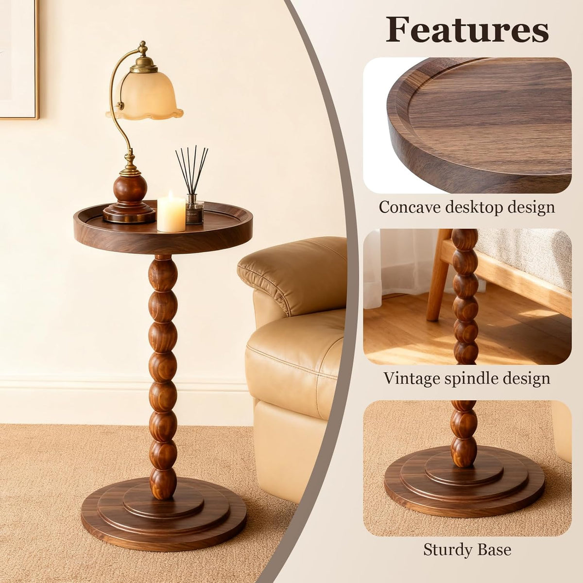 Small Round Side Table, C Table End Tables for Sofa, Sofa Round Tables for Livingroom,Bedroom,Study and Small Spaces (Walnut Color)