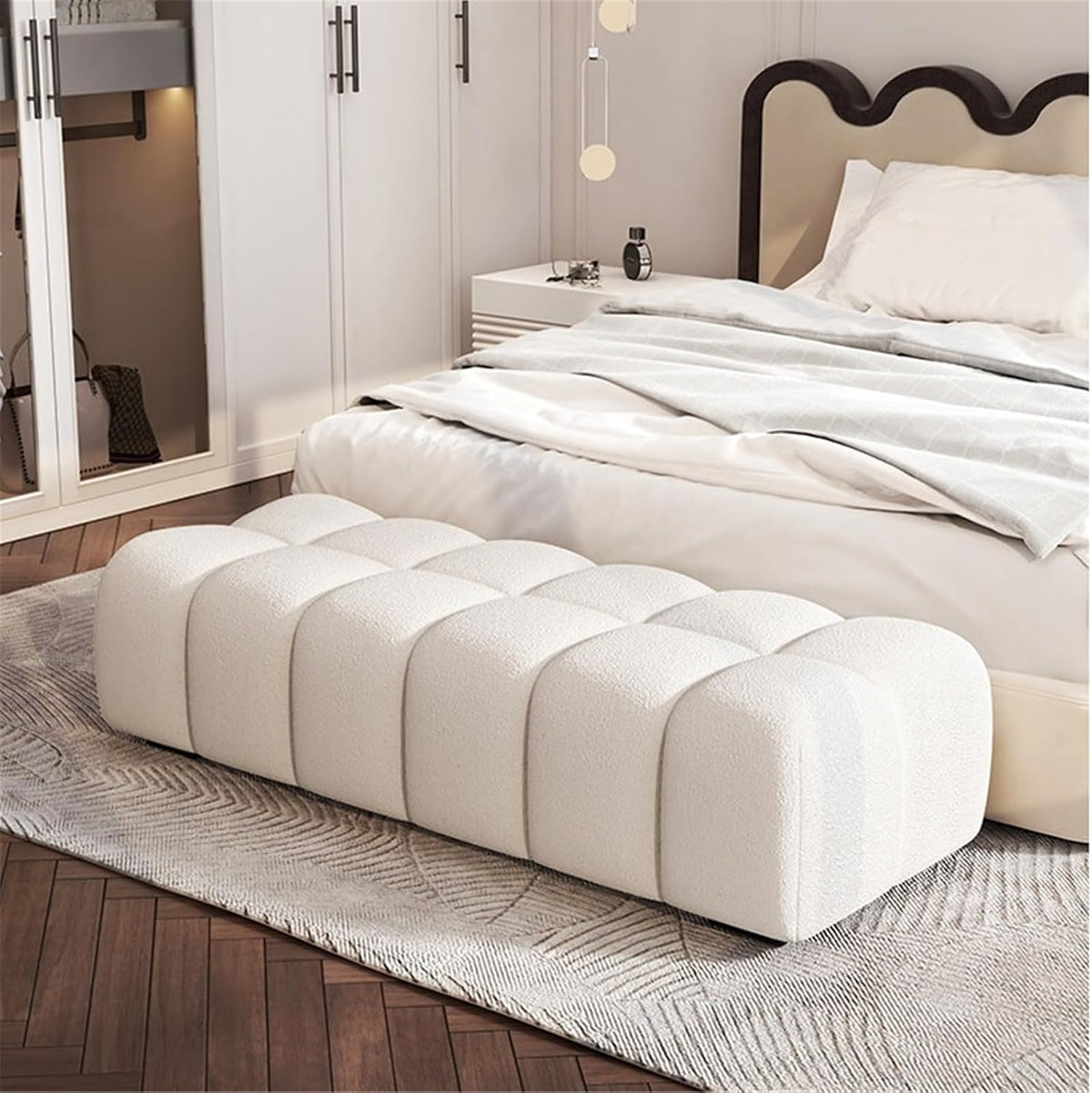 Modern Fabric Bed end Bench Long Bedroom Dressing Room Wooden Shoe Changing Entryway(XL)