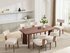 Modern Upholstered Dining Chairs Set of 6, Curved Mid Back, Farmhouse Beige Linen Dining Room Chairs, Natural Wooden Armless Side Chair for Small Space/Kitchen/Restaurant