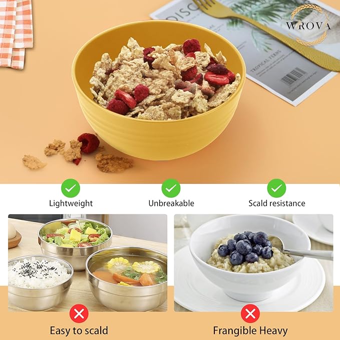 Wheat Straw Bowl Set of 8, Unbreakable Cereal Bowls 26 OZ,Freezer and Dishwasher Safe Bowl Sets,Breakfast Bowls suitable for cereal,salad,snack and soup (Yellow)