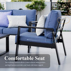 Aluminum Outdoor Patio Furniture Set, 5 Piece Sectional Coversation Sets with Coffee Table, Modern Outdoor Sofa Couch with Thick Cushions for Porch, Balcony, Garden (Black/Blue, 5 Pcs Set)