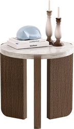 SUNBURY Side Table, Small Round End Table with 3 Legs, Nightstand for Small Spaces, Accent Table with Faux Marble Tabletopn for Living Room, Bedroom