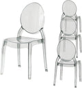 Fohfurniture Large 20" Seat Ghost Chairs Set of 4, Modern Acrylic Accent Dining Chairs, Kitchen and Restaurant Chairs, Circle-Back Armless Stackable Chair for Events, Weddings, Banquets Smoke Grey
