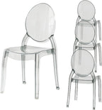 Fohfurniture Large 20" Seat Ghost Chairs Set of 4, Modern Acrylic Accent Dining Chairs, Kitchen and Restaurant Chairs, Circle-Back Armless Stackable Chair for Events, Weddings, Banquets Smoke Grey