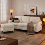 Convertible Sectional Couches for Living Room, 3 Seats L Shaped Sofa with Storage Ottoman & 2 Cup Holders, Modern Corduroy Couch Small Sofas for Small Space, Apartment, Office, Beige
