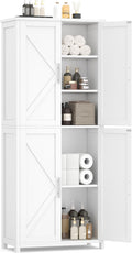 Akxomel 63''H Tall Farmhouse Bathroom Storage Cabinet with 4 Doors White | Floor Storage Cabinet with Barn Doors, Adjustable Shelf, Pantry Cabinet for Kitchen, Laundry Room, Living Room, Entryway